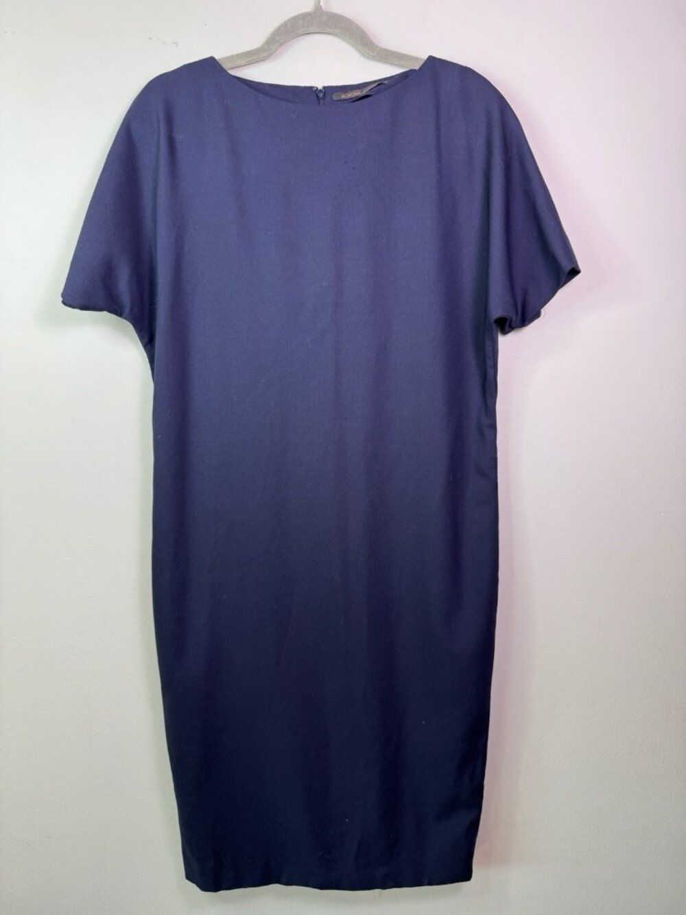 Agnona Navy Blue Sheath Wool Dress Women Size 40 Short Sleeve Made in Italy